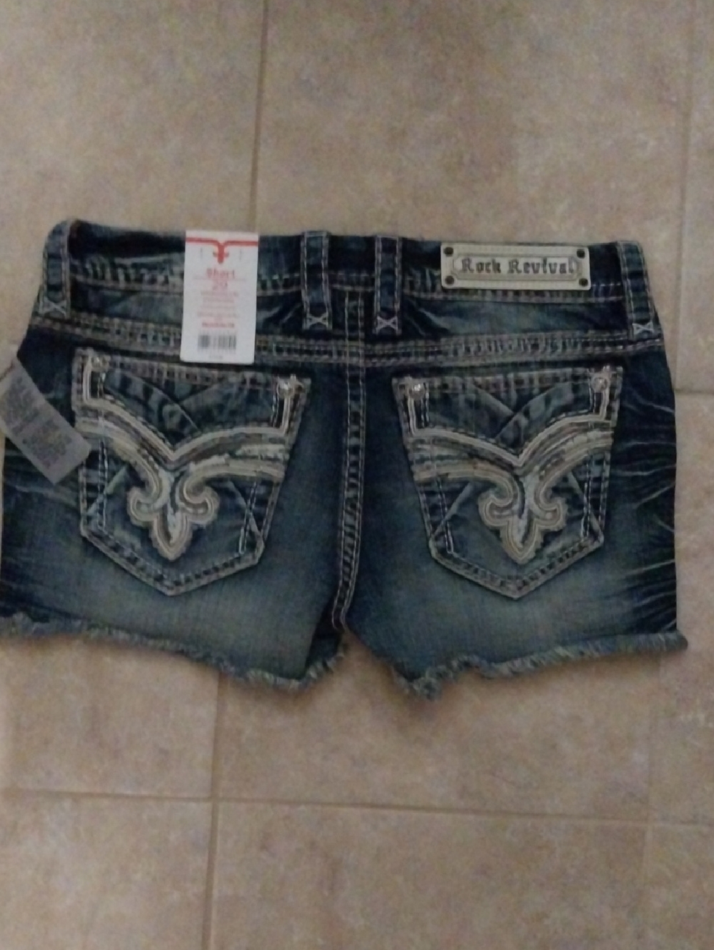 Rock Revival Indigo Denim Cutoff Shorts with Embroidered Pockets